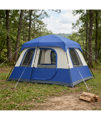 Wareo 4-Person Cabin Camping Tent 240 x 210 cm Cobalt and Ivory - Lifestyle view